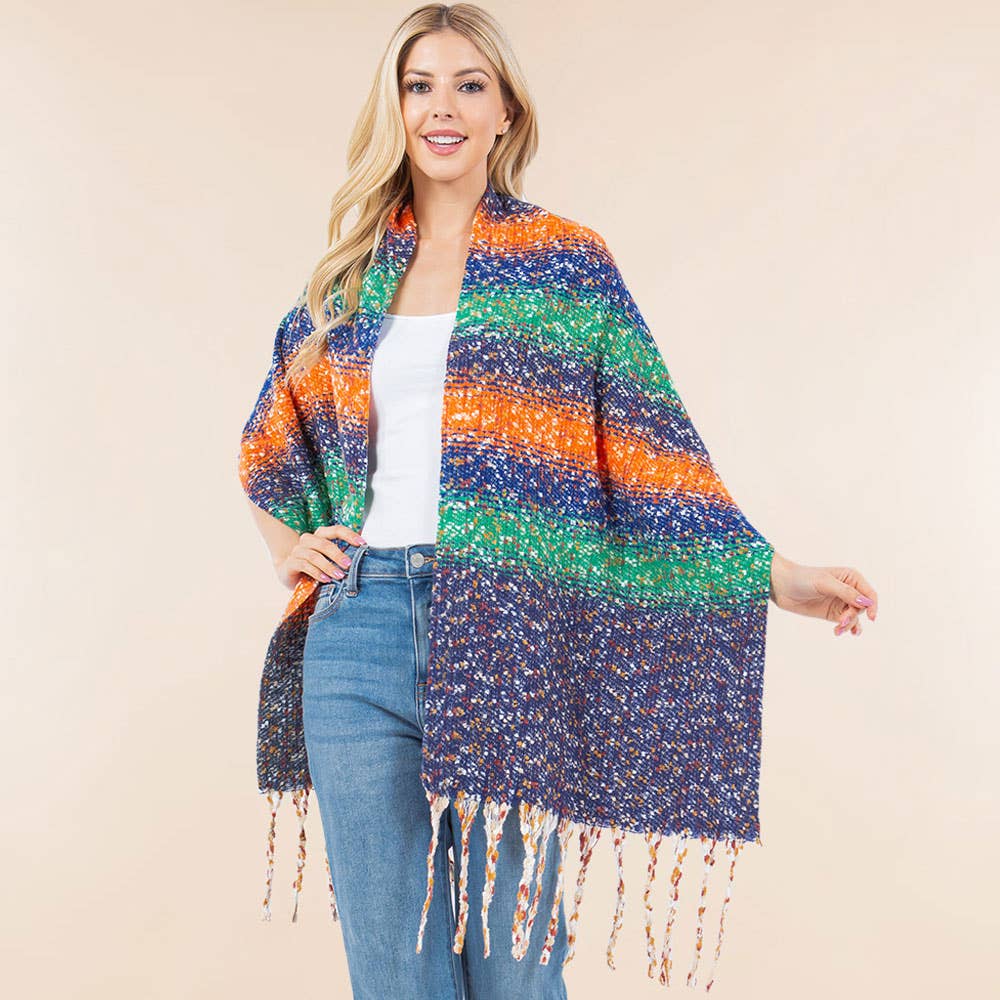 Oversized Cozy Fringed Hem Textured Woven Color Block Scarf