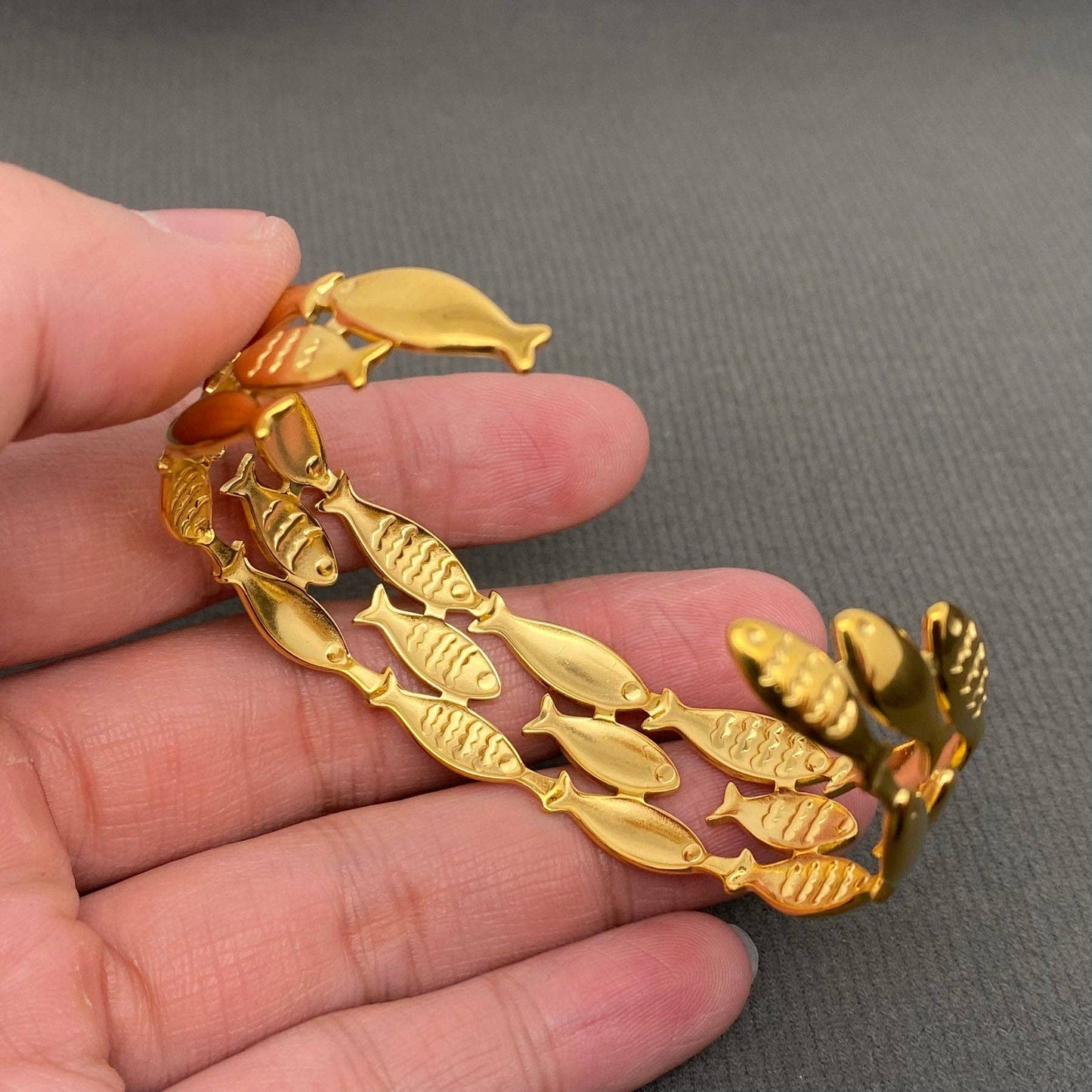 18K Gold Plated Stainless Steel Shoal of Fish Cuff