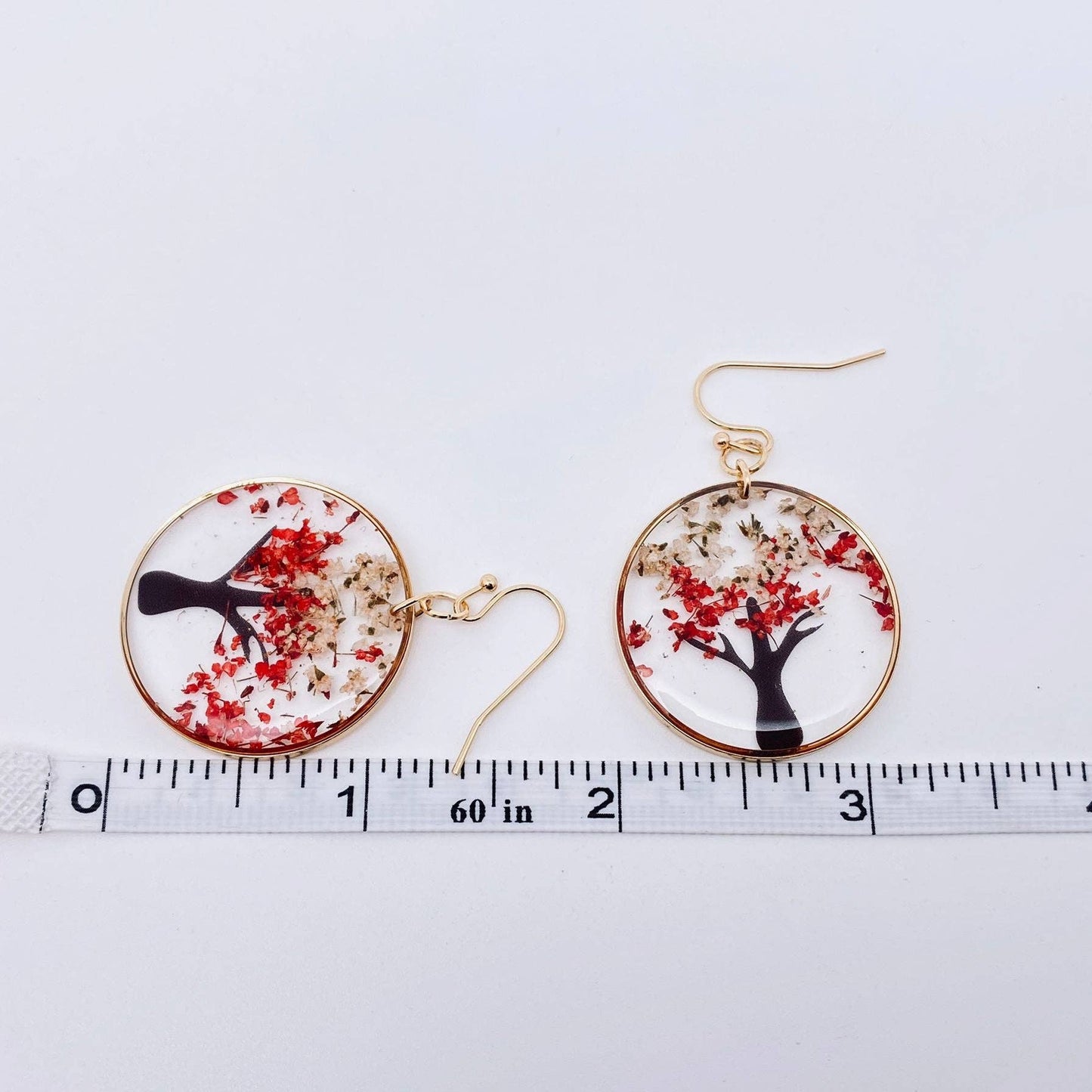 Tree of Life Dried Flowers Circular Charm Dangle Earrings