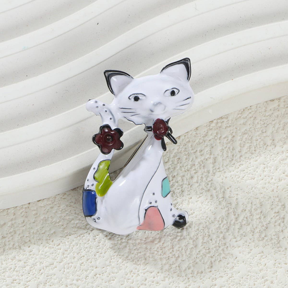 Cat and monkey enamel brooch/pin