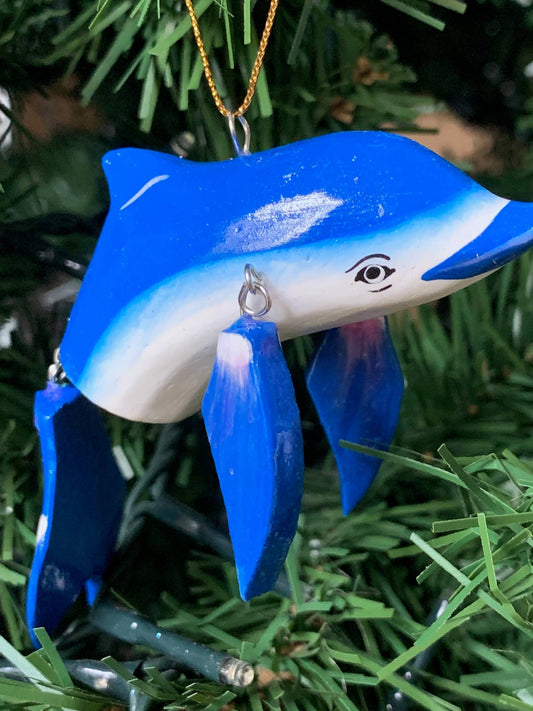 Dolphin wood carved and hand painted  ornaments