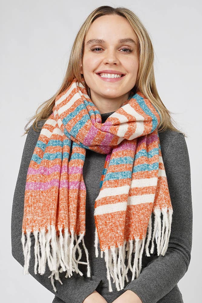 Multi Color Stripe Pattern Fringe Winter Scarf