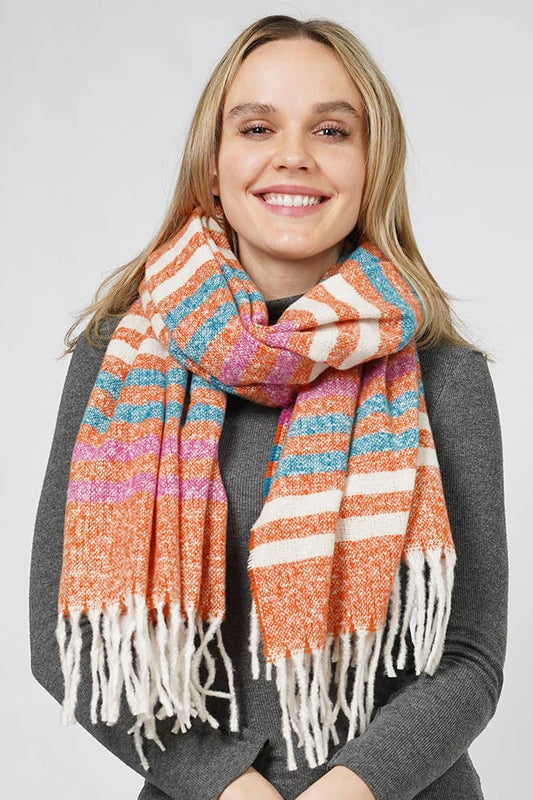 Multi Color Stripe Pattern Fringe Winter Scarf