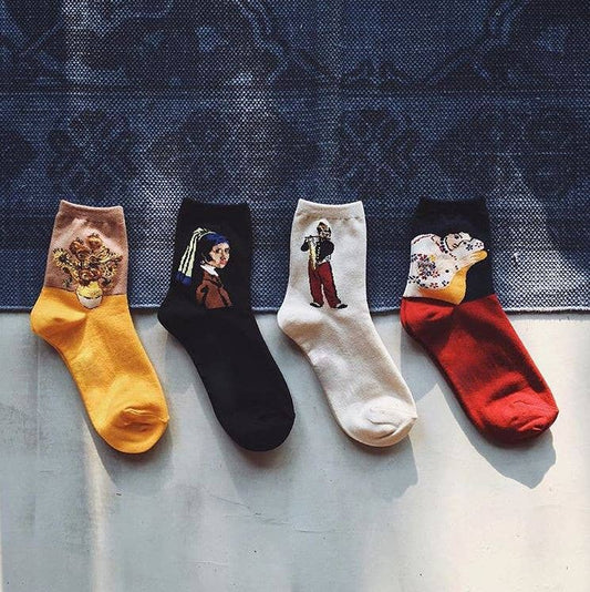 Women's Painting Cotton Blend Crew Socks.