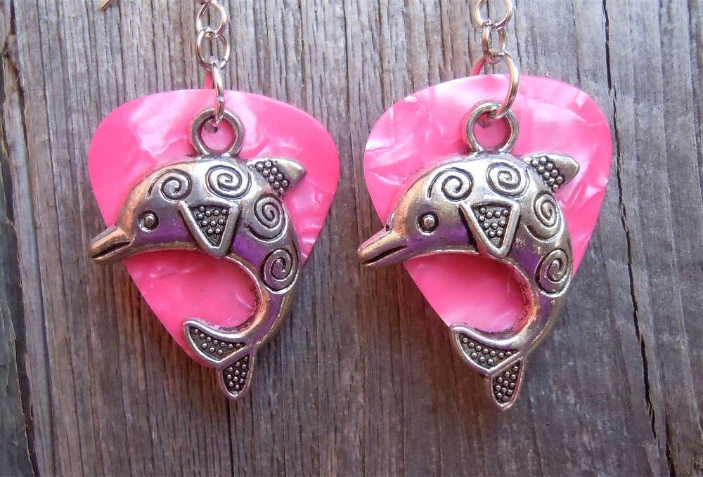Dolphin Charm Guitar Pick Earrings