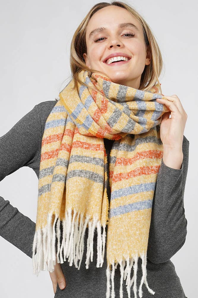 Multi Color Stripe Pattern Fringe Winter Scarf