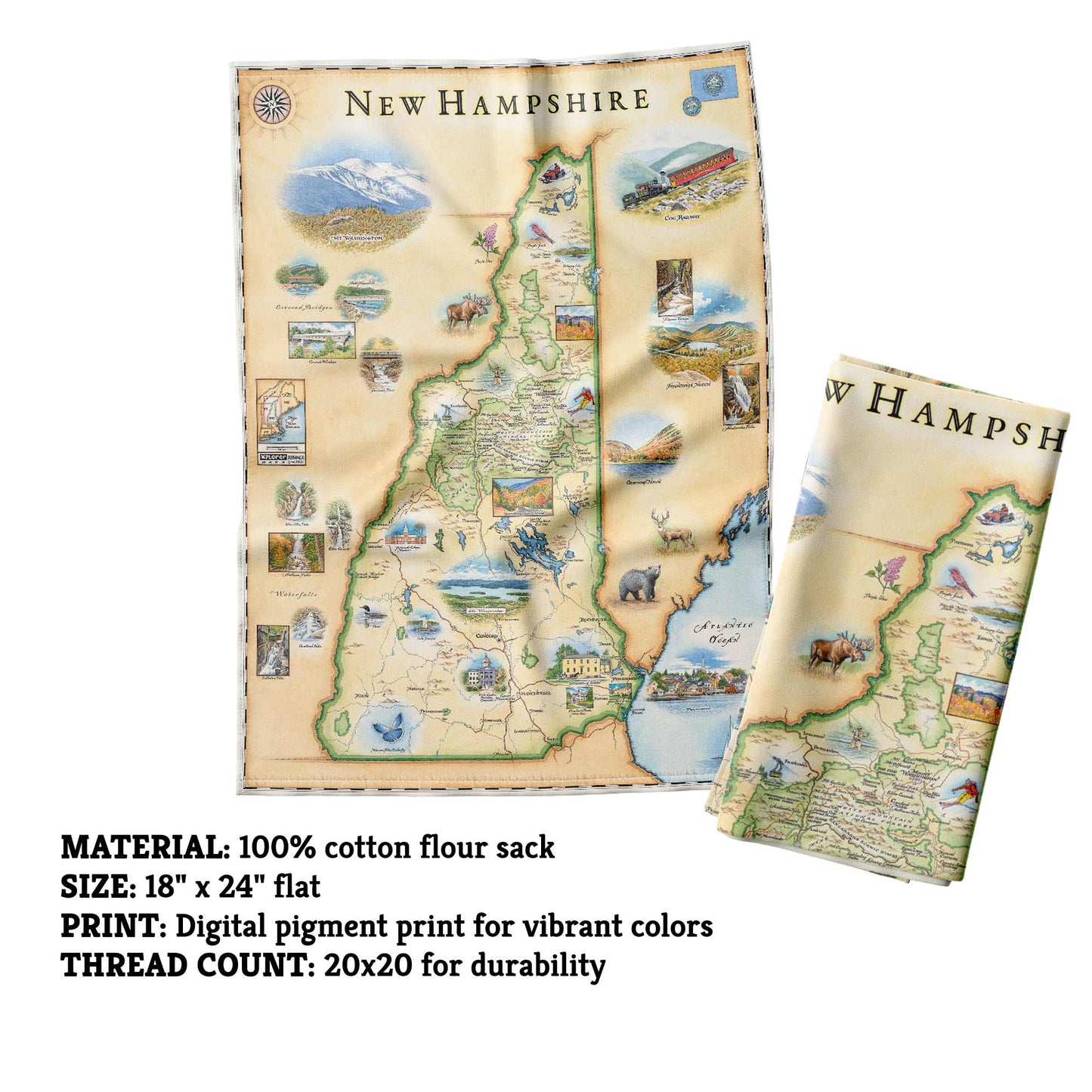 New Hampshire State Map Kitchen Towel