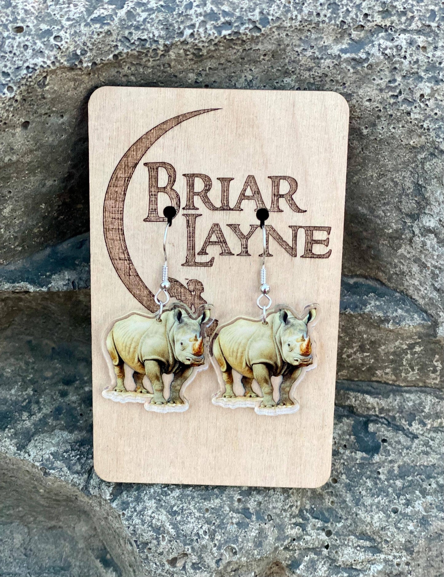 African Rhino Safari Earrings with Black & White Rhino Motif