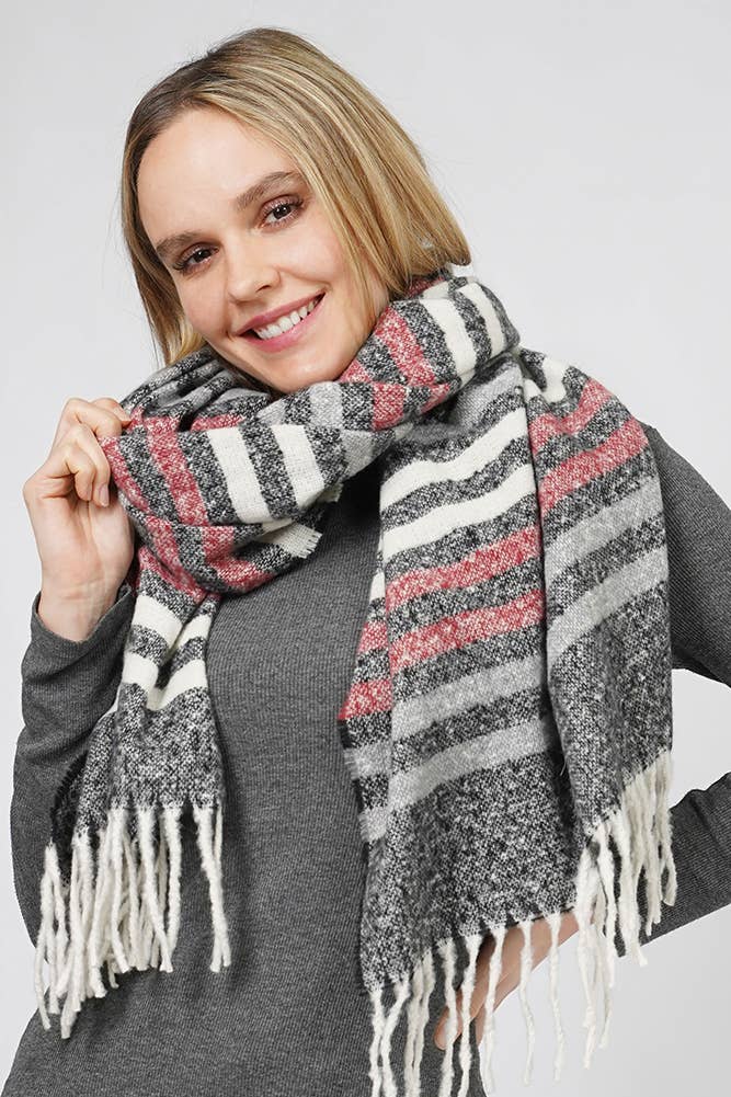 Multi Color Stripe Pattern Fringe Winter Scarf
