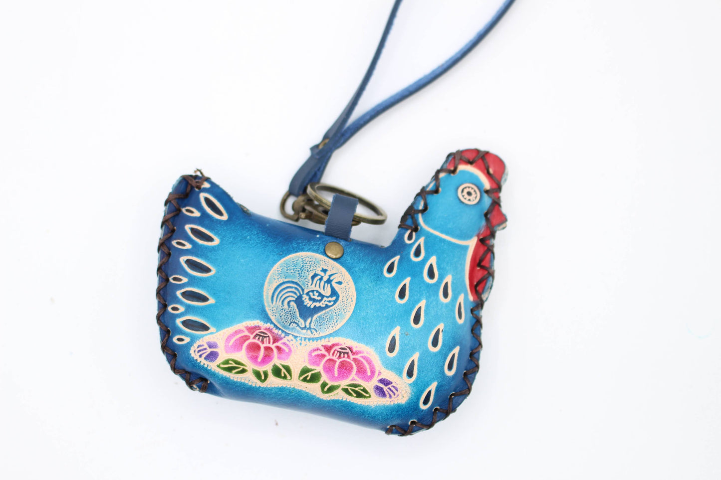 Leather chicken Hen coin purse  blue