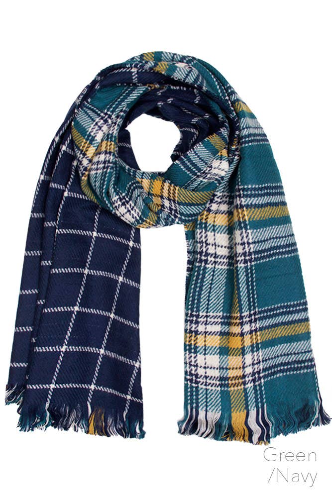Reversible Plaid Check Pattern Winter Scarf
