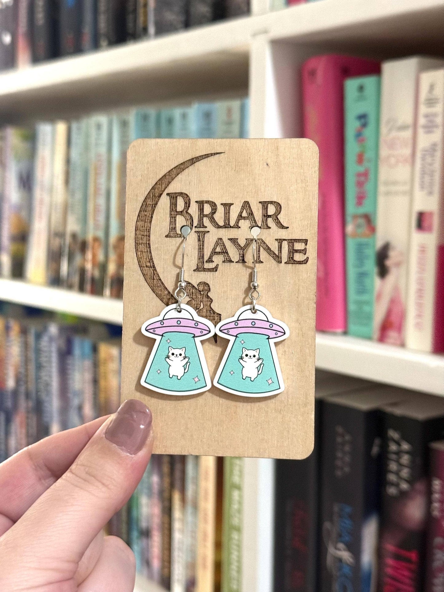 Space Cat and Spaceship Earrings for Booklovers