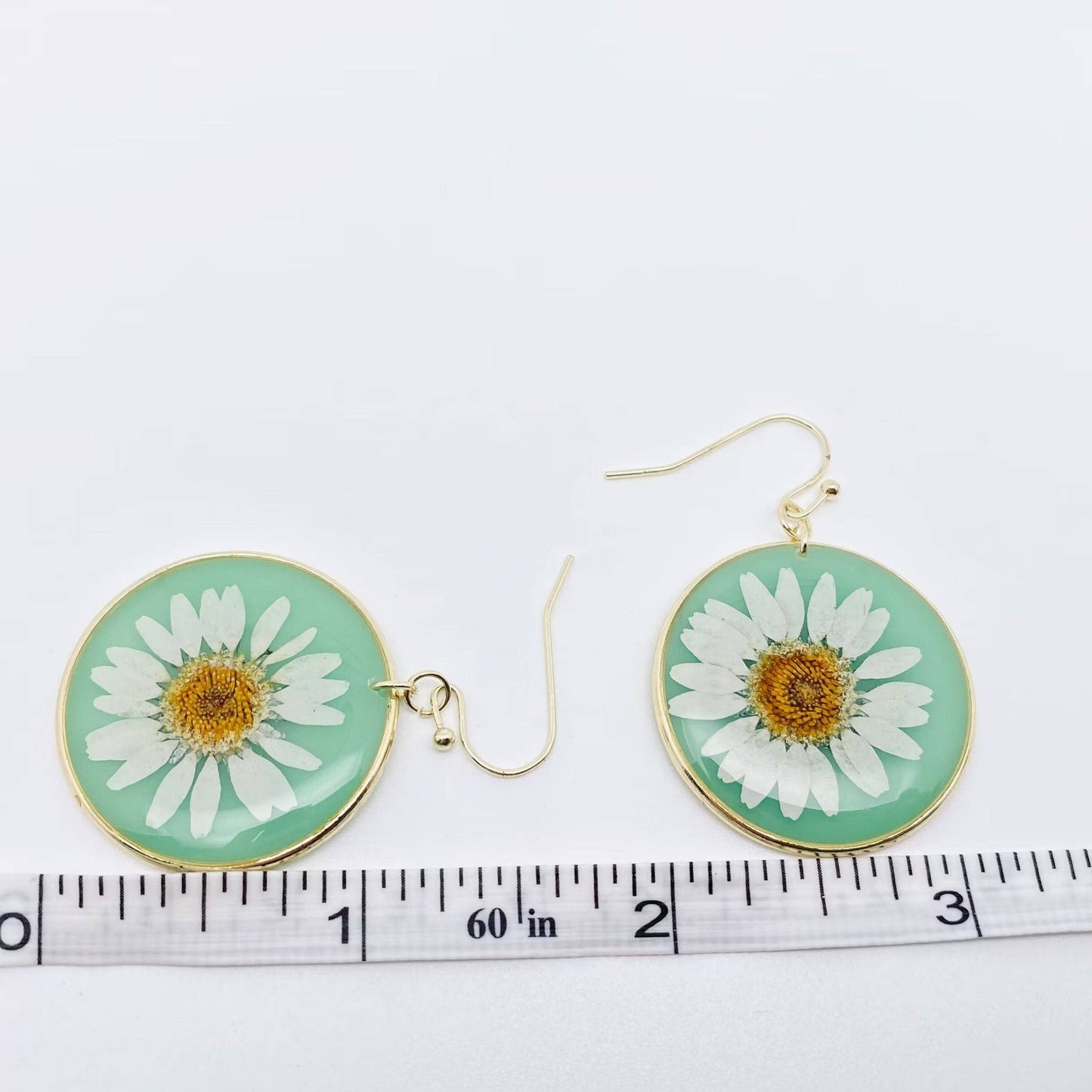 Chrysanthemum Dried Flower Round Charm Dangle Earrings
