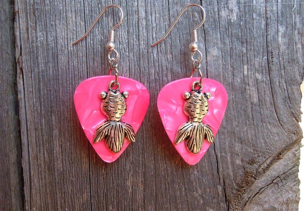 Goldfish Charm Guitar Pick Earrings