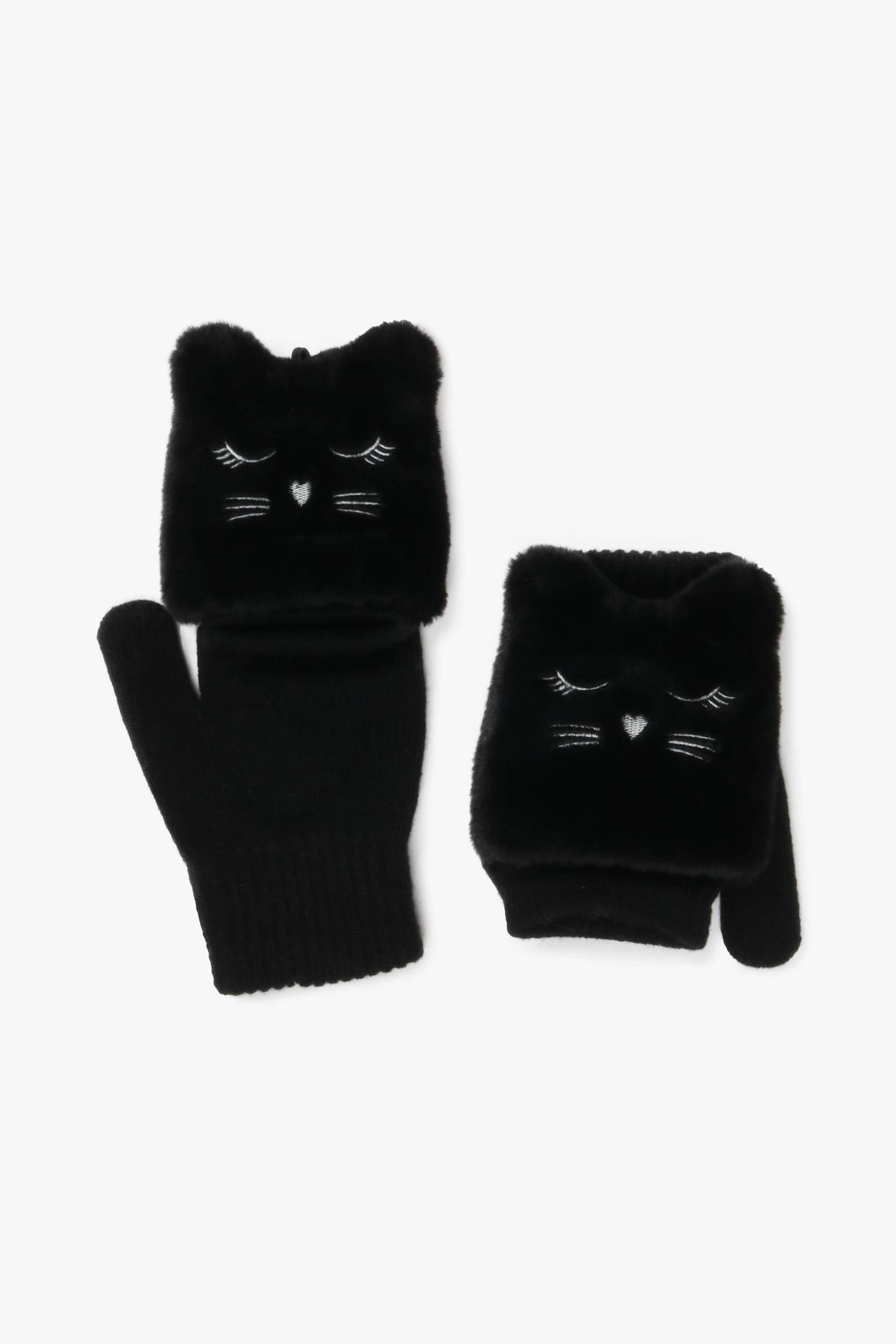 Cat embroidery in Flip Top Gloves