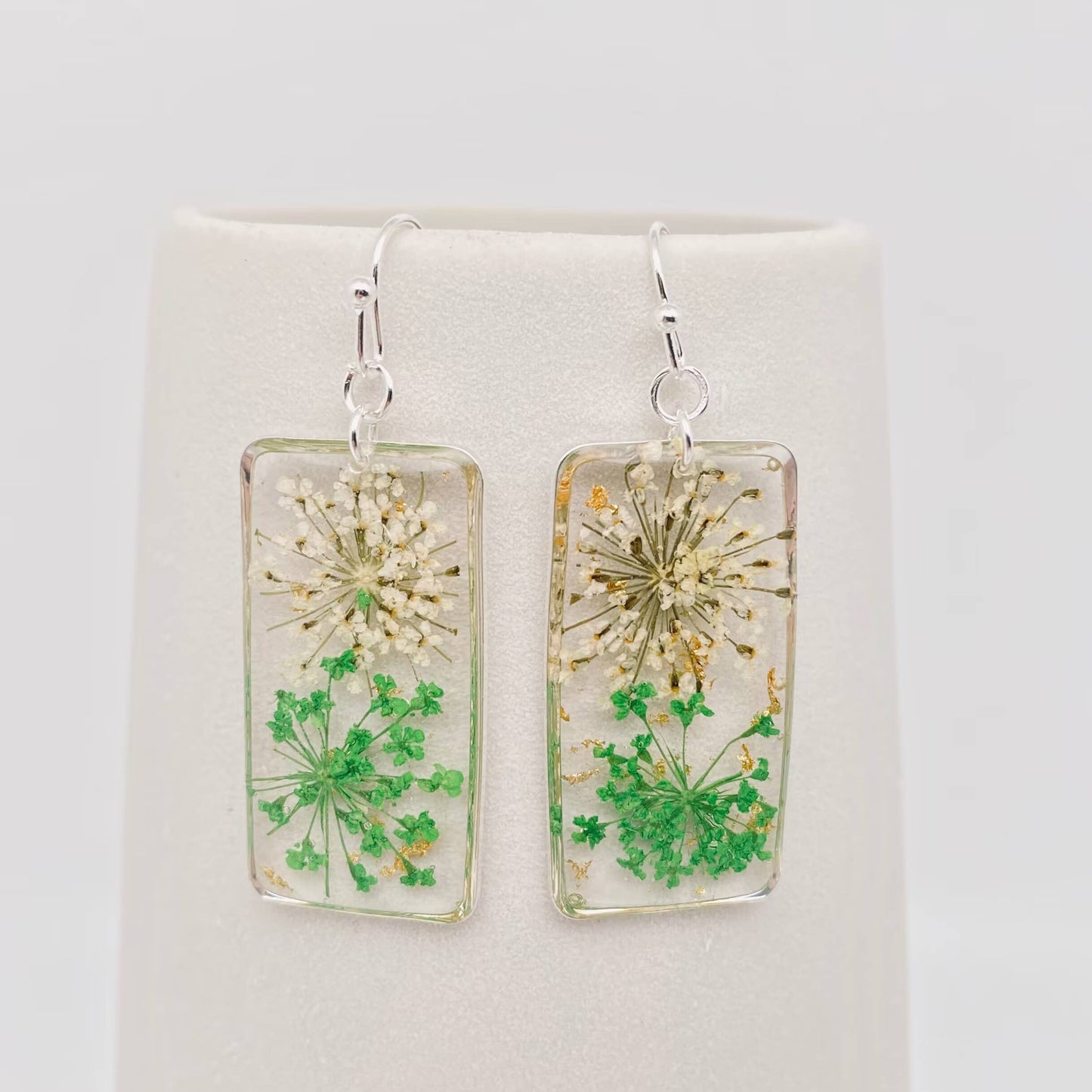 Dried Flower Queen Anne's Lace Rectangular Earrings