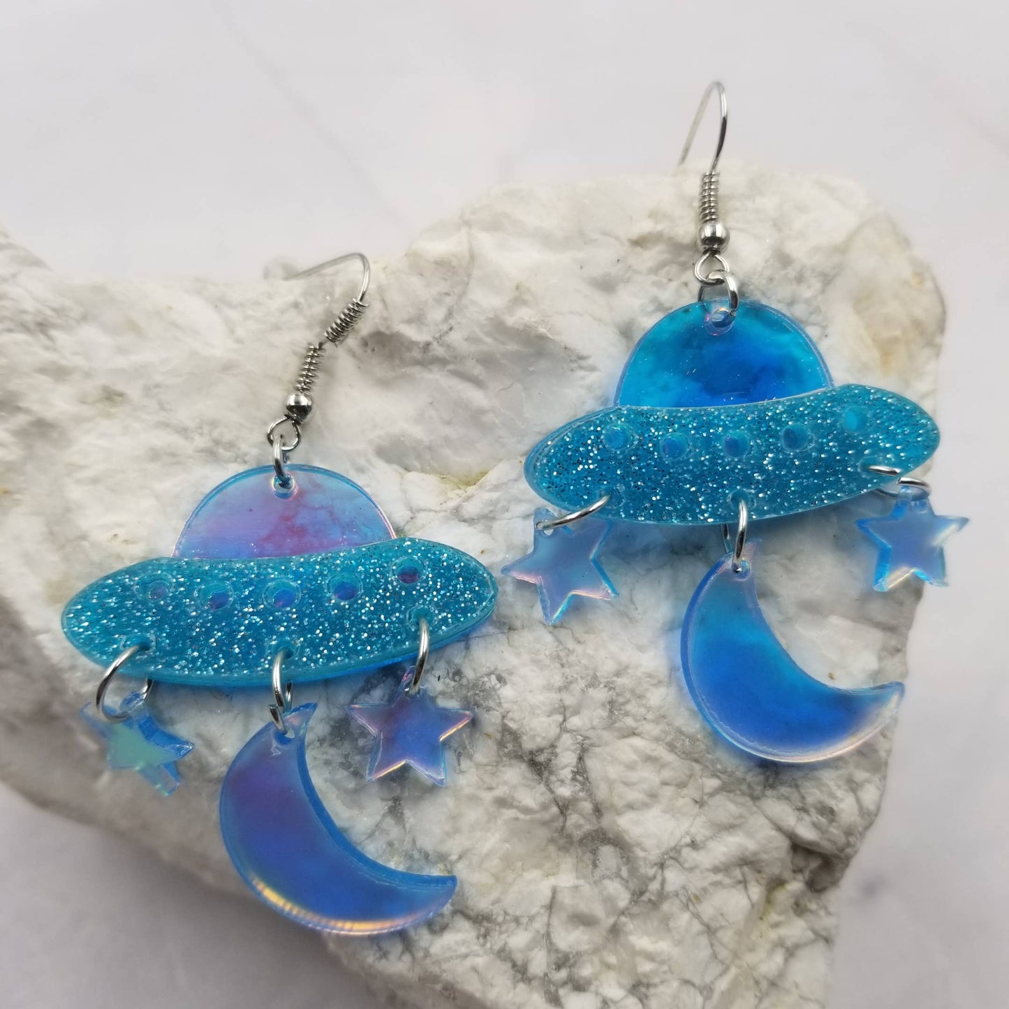 Glitter Mirror Acrylic UFO Dangle Earrings
