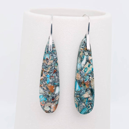 Gray Blue Long Drop Chakra Stone Earrings