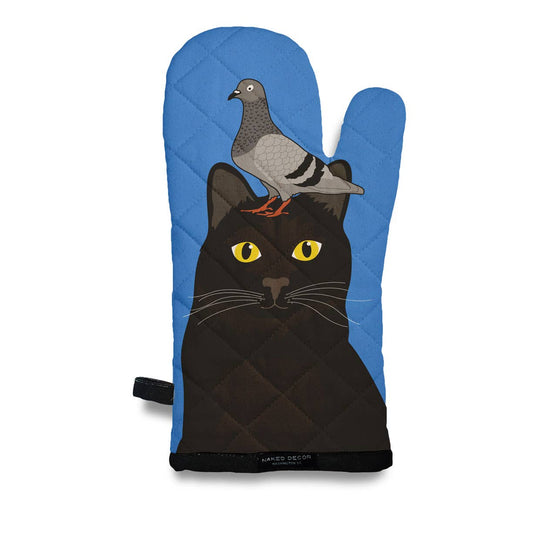 Pigeon on Black Kitty Cat Oven Mitt  