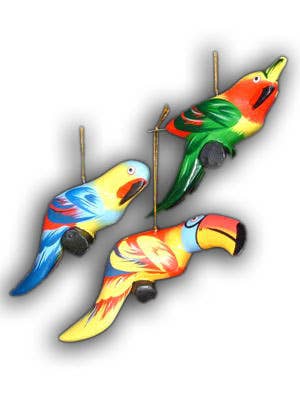 Tropical birds wood carved and hand painted ornament