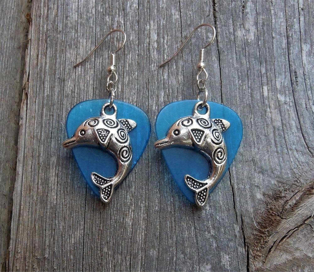 Dolphin Charm Guitar Pick Earrings