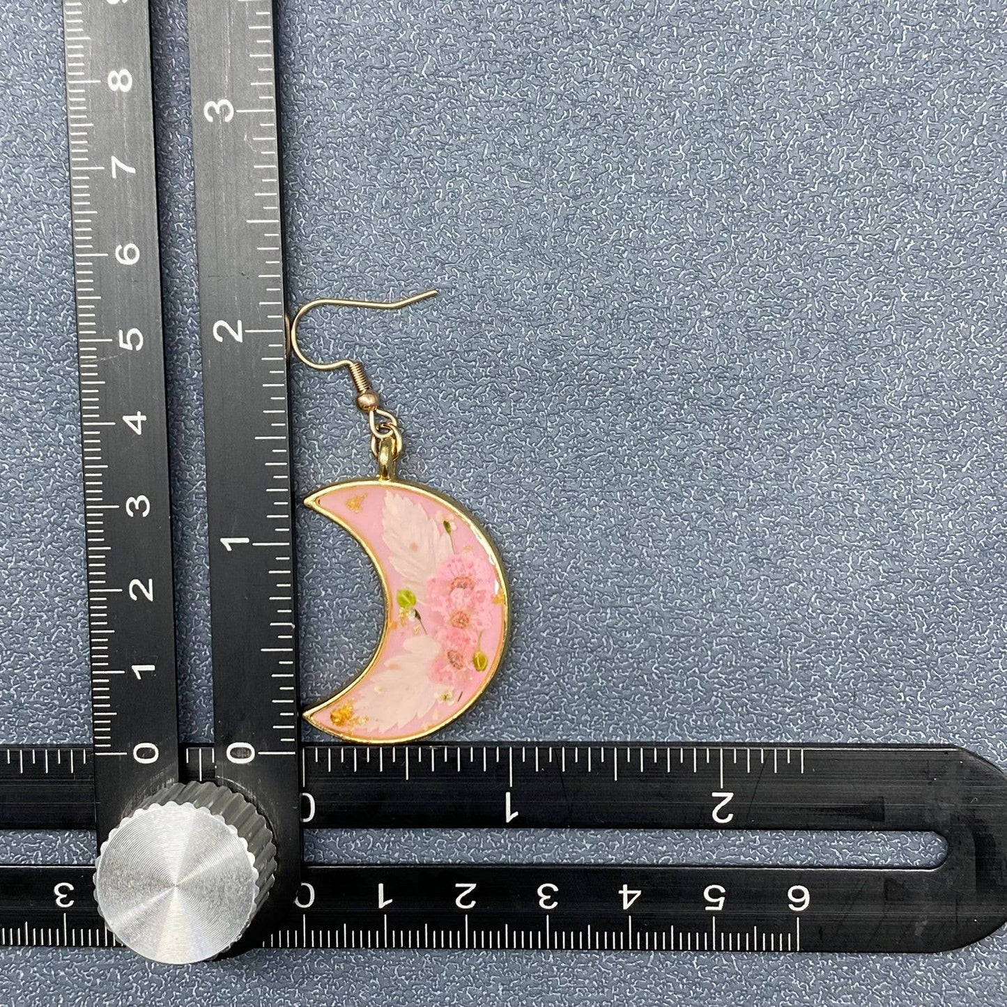 Pressed Dried Flowers Floral Moon Dangle Earrings