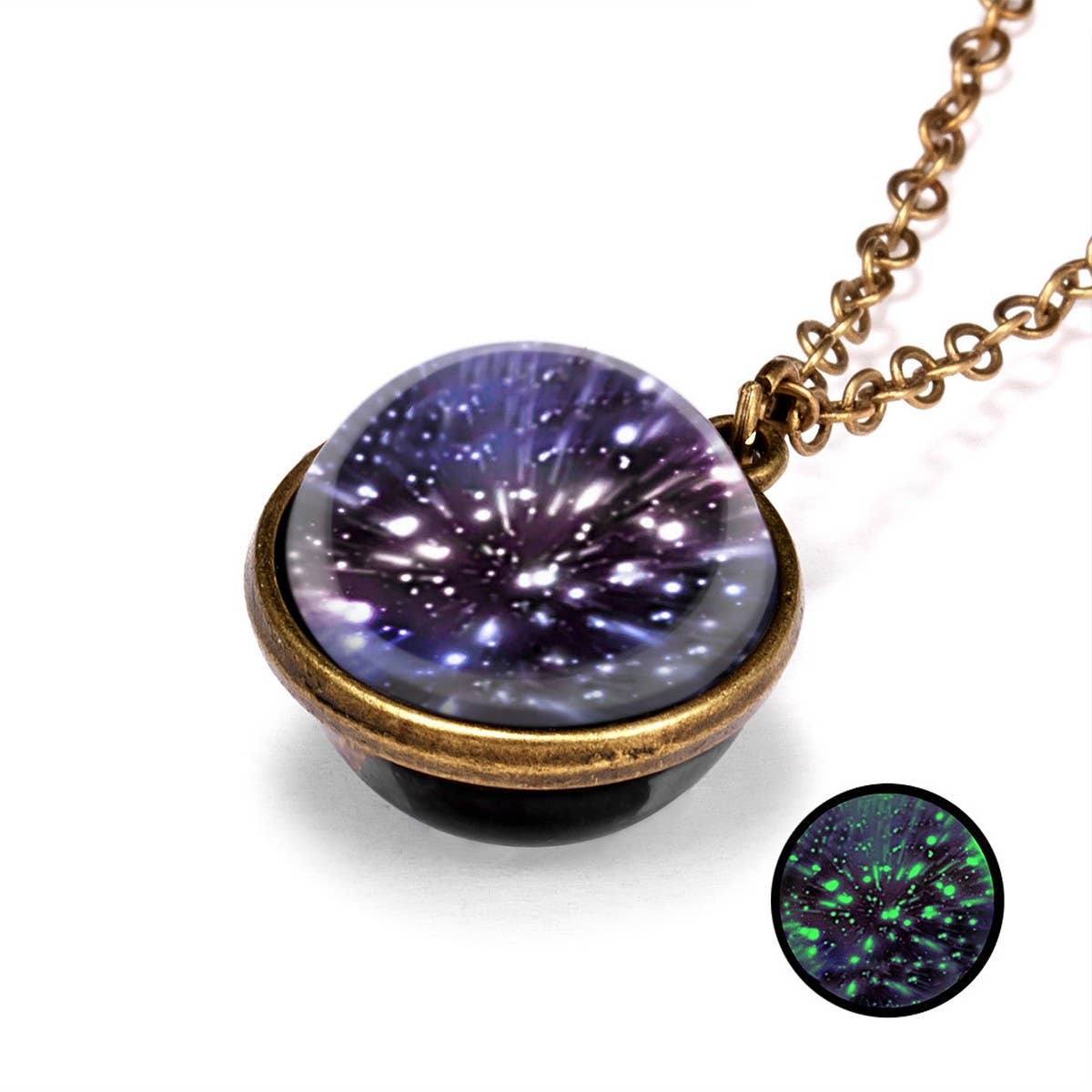 Double sided universe starry night necklace