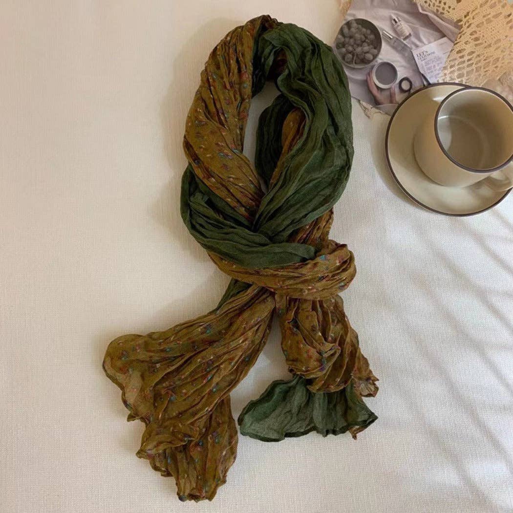 Vintage Floral Pattern Lightweight Ruched Scarf
