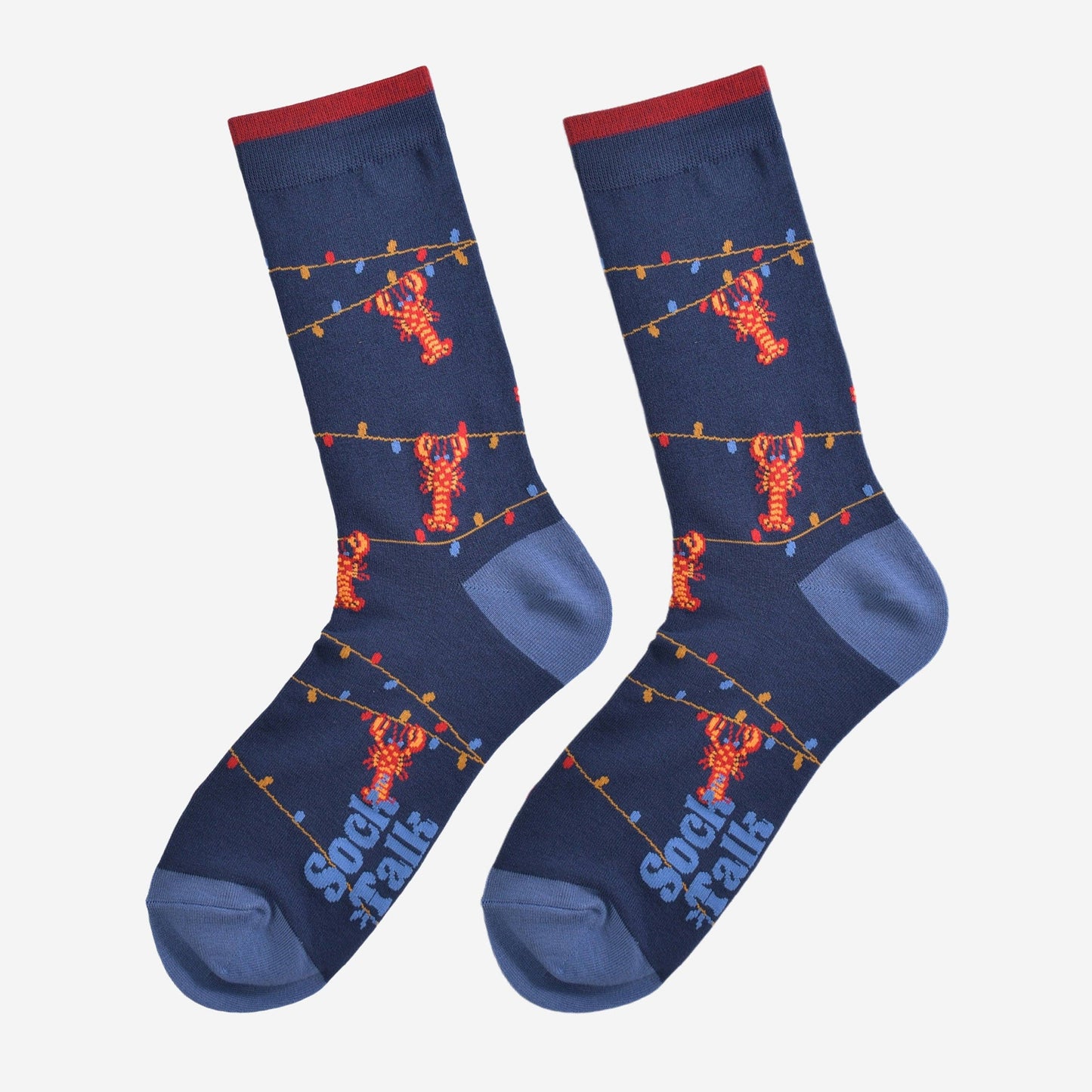 Men's Bamboo Socks - Navy Blue, Lobster Party Lights