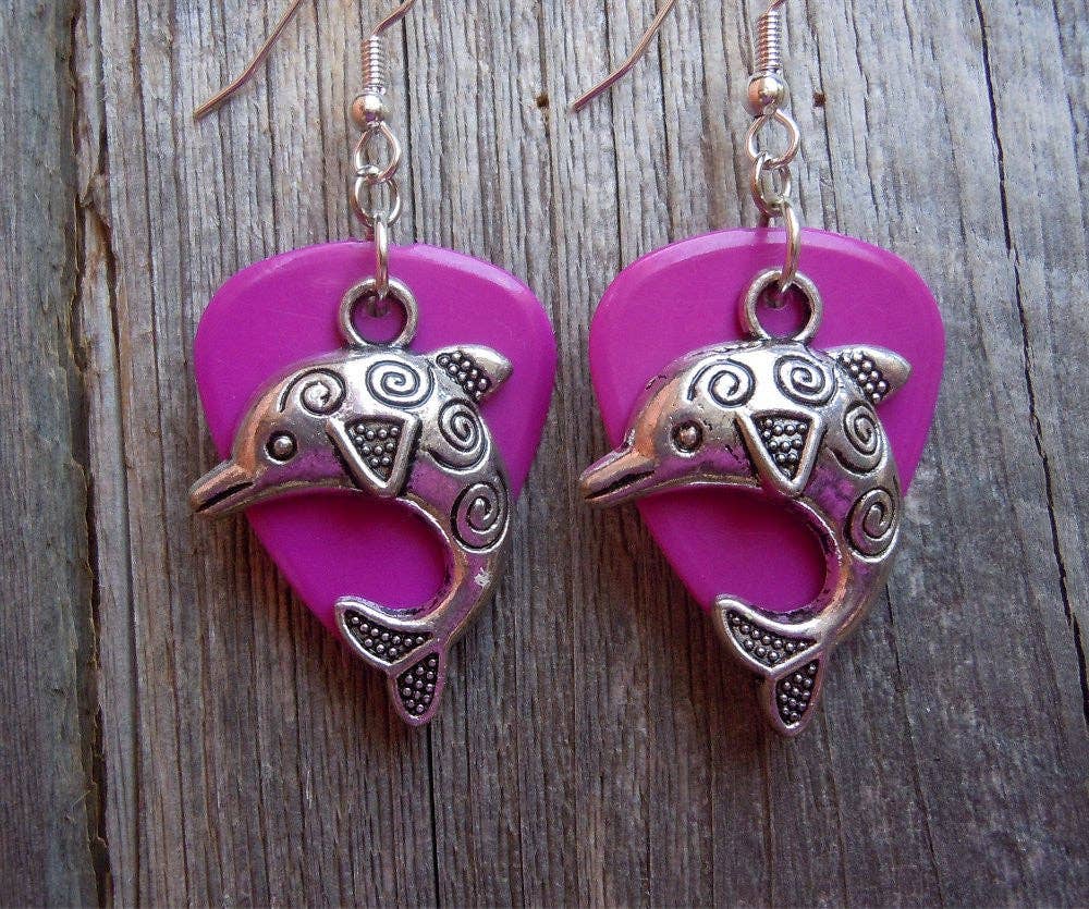Dolphin Charm Guitar Pick Earrings