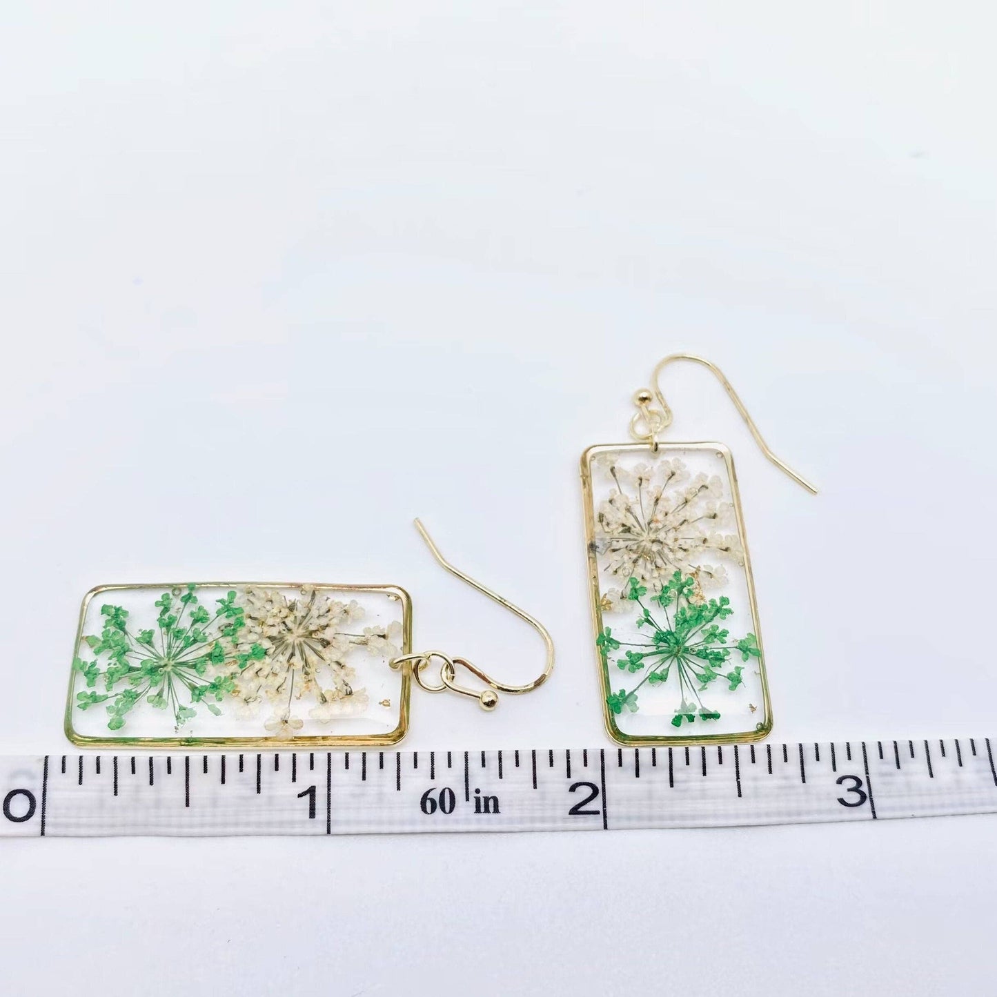 Dried Flower Queen Anne's Lace Rectangular Earrings