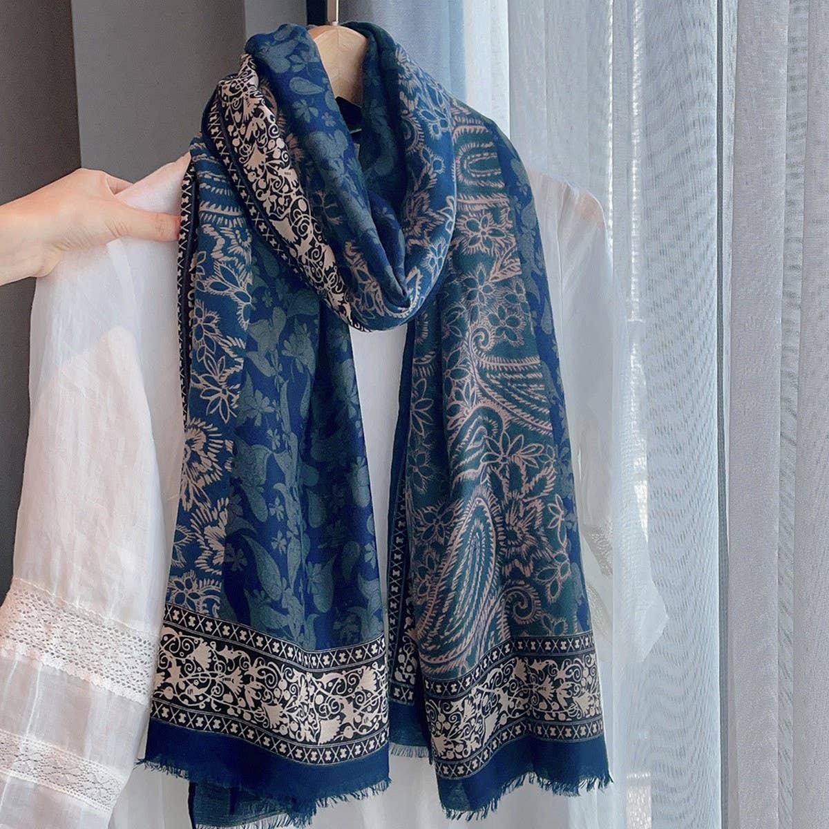 Paisley cotton linen scarf