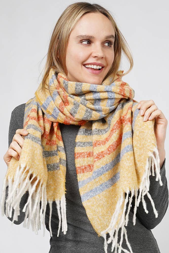 Multi Color Stripe Pattern Fringe Winter Scarf