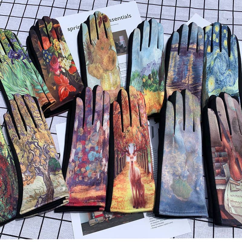Trendy Oil Painting Motif Warm Gloves