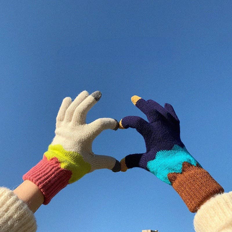 Knitting Patchwork Touch Screen Gloves