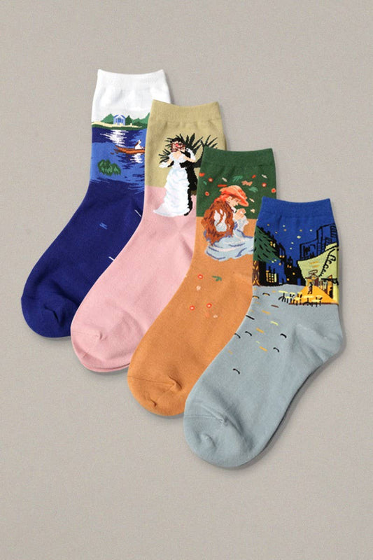 Famous Painting Crew Length Socks