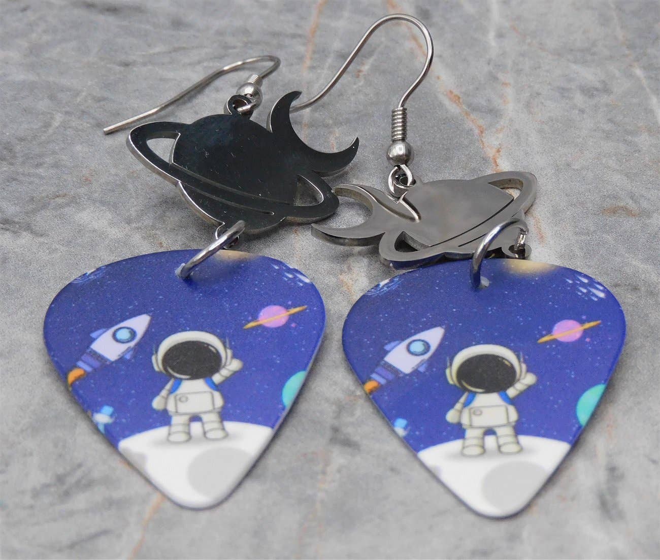 Little Astronaut Guitar Pick Earrings w Stainless Steel