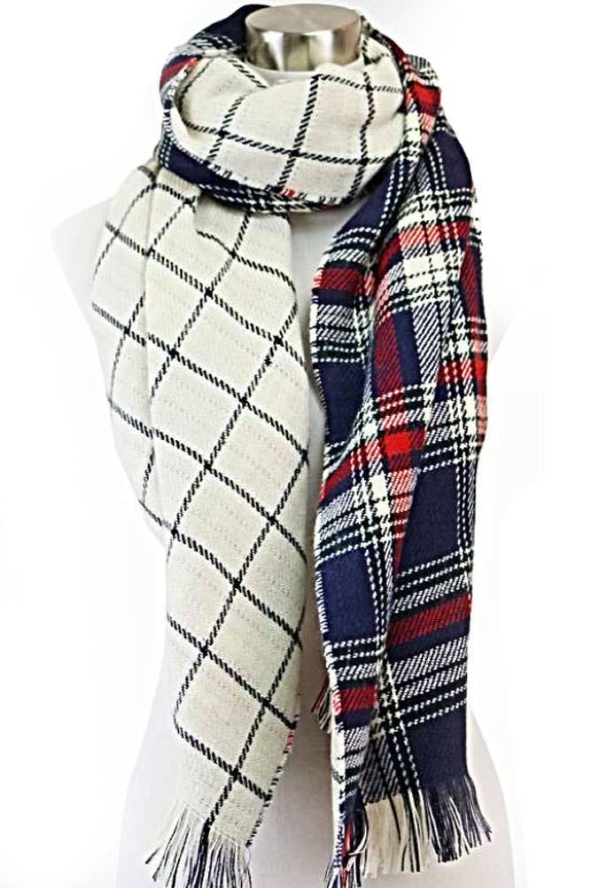 Reversible Plaid Check Pattern Winter Scarf