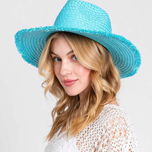 Frayed solid straw hat