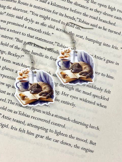 Books and Cats Themed Booklover Earrings
