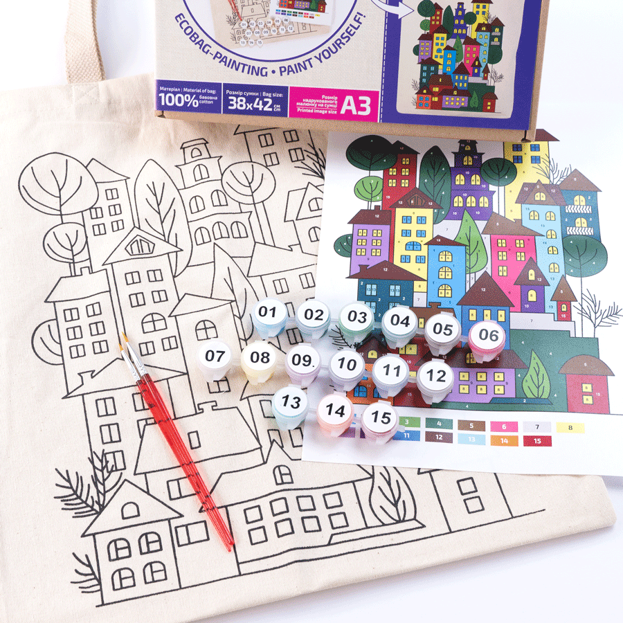 Cotton Eco bag Coloring Kit – Bright City (220 GSM, 38x42 cm)