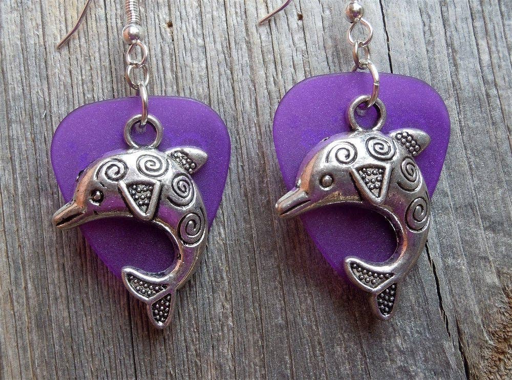 Dolphin Charm Guitar Pick Earrings