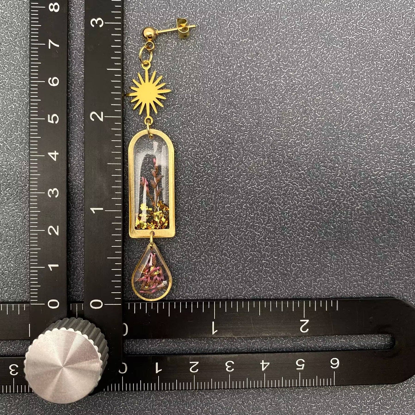 Dried Sage Flowers Geometric Charm Dangle Earrings