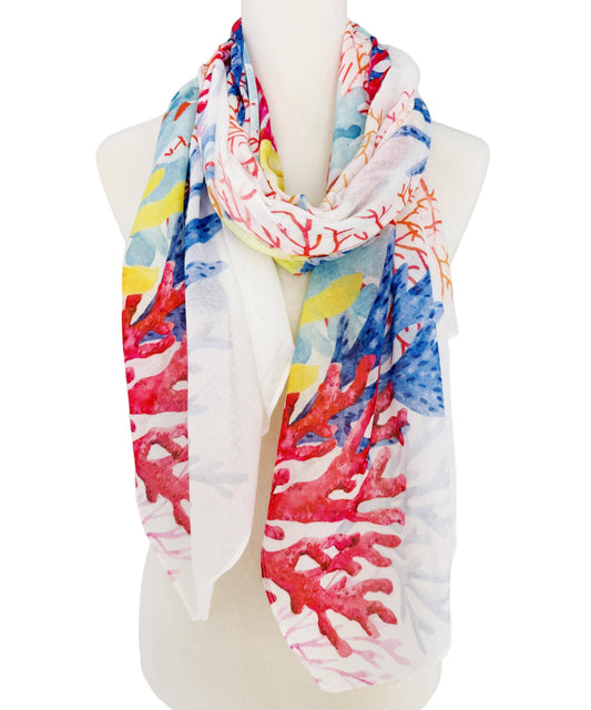 White-Multi Coral Scarf