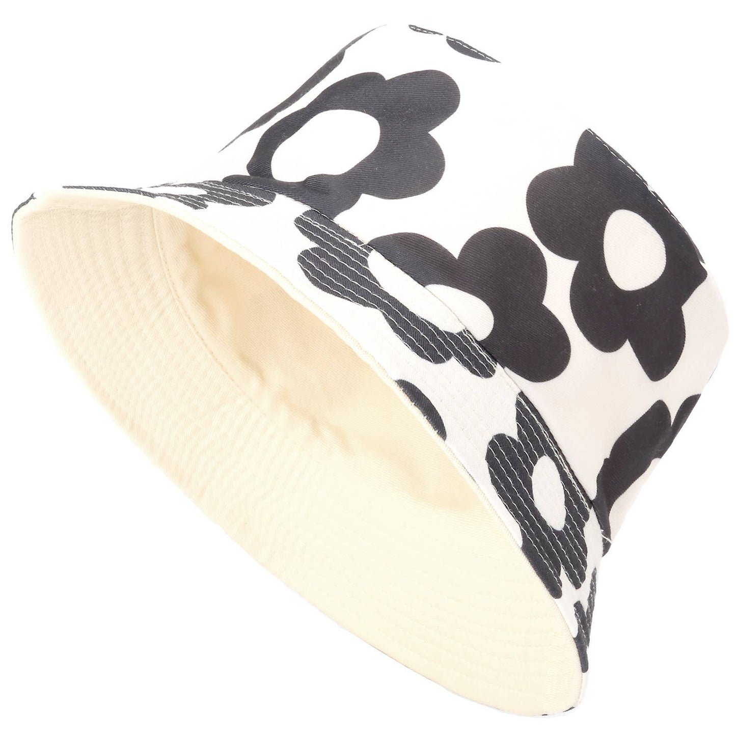 Blk and Wh flower bucket hat