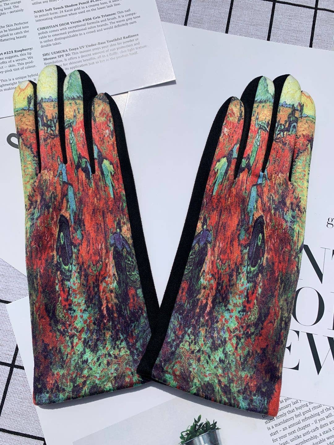 Trendy Oil Painting Motif Warm Gloves