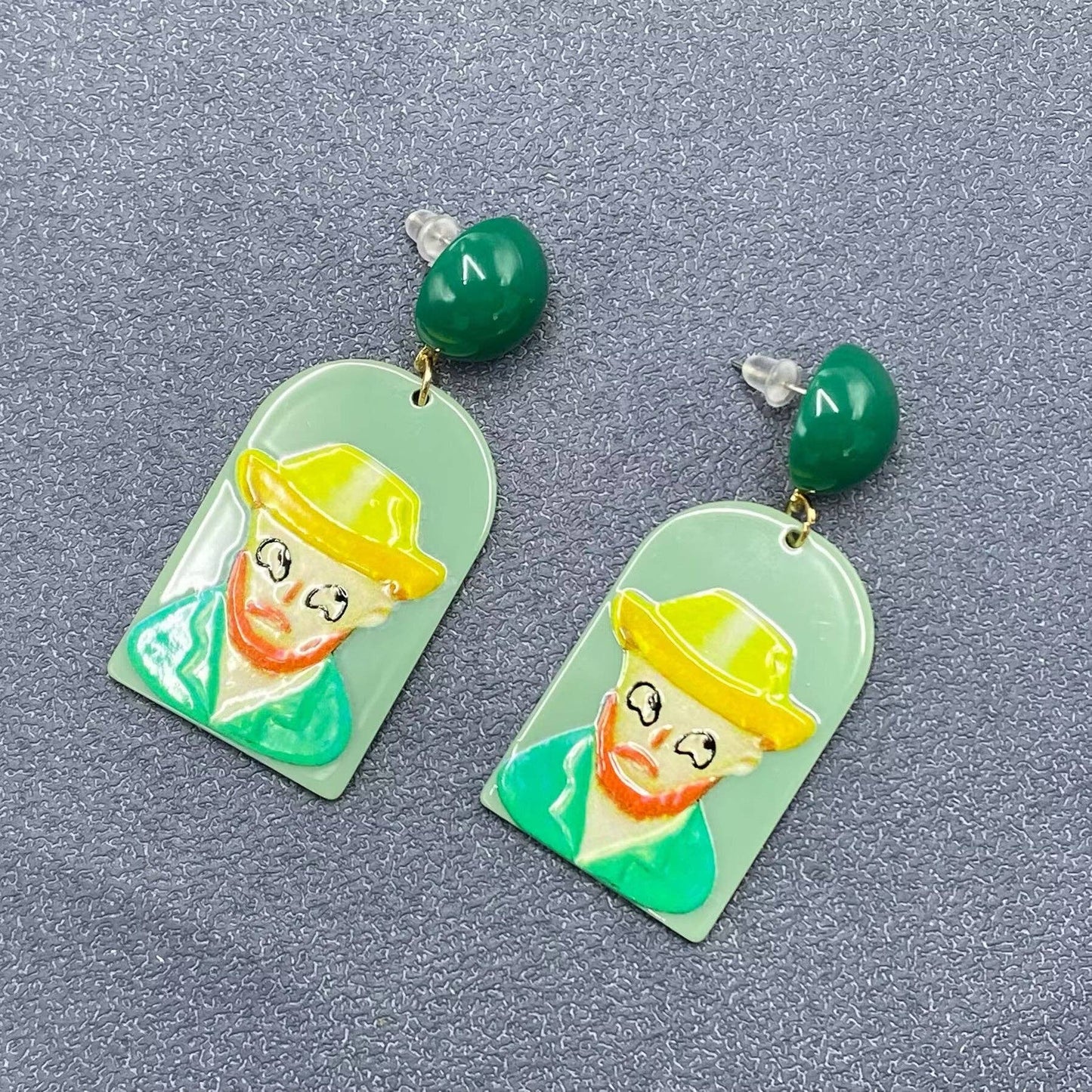 Funny Oil Painting Style Figure Dangle Earrings
