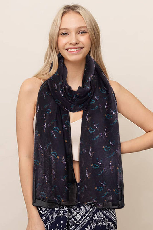 Colorful Multi Color Bird Outline Print Scarf