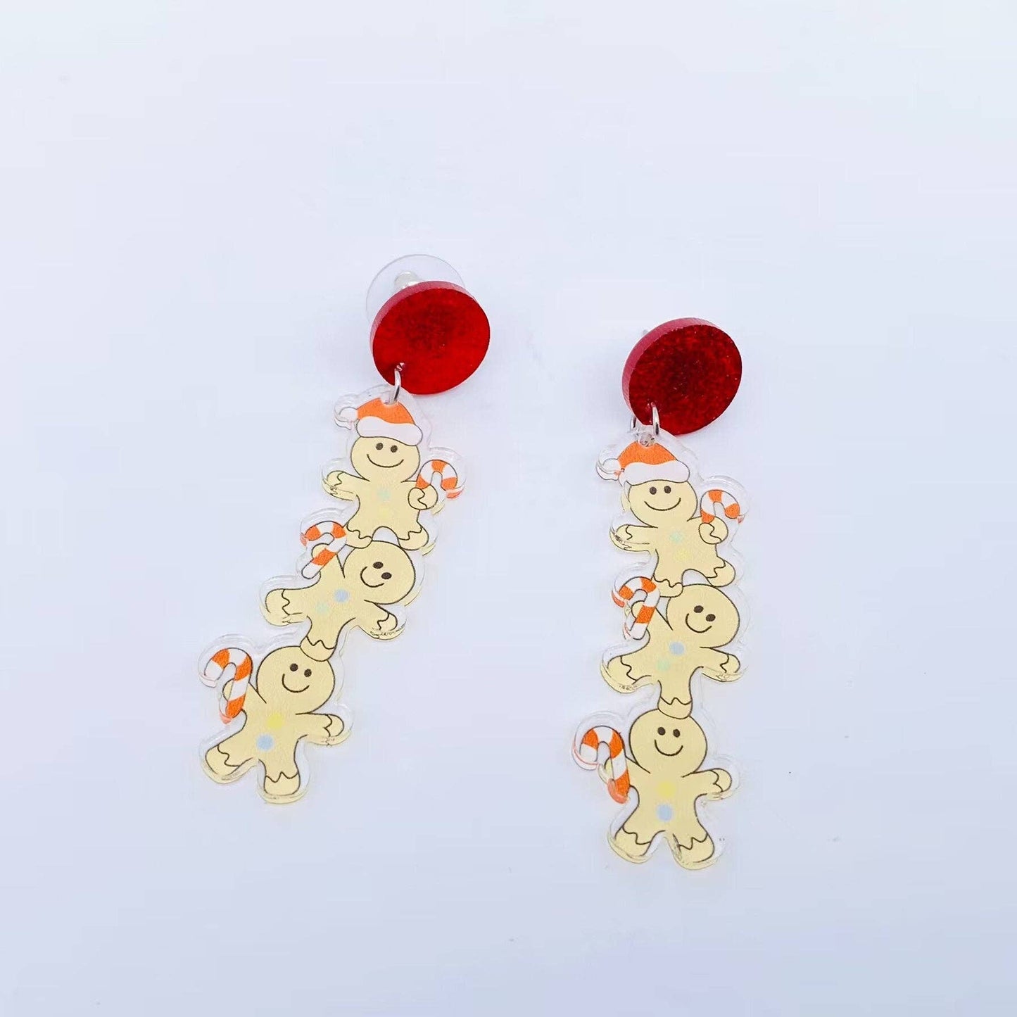 Christmas Acrylic Three Gingerbread Man Post Earrings