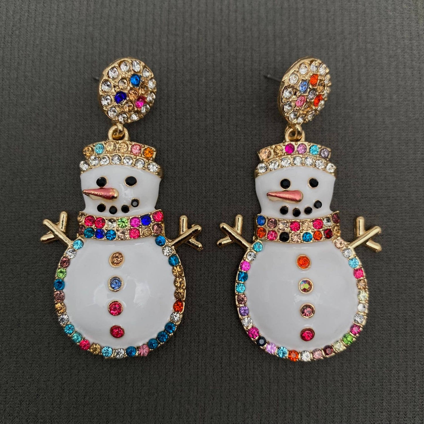 Rhinestone Inlaid Enamel Christmas Snowman Dangle Earrings